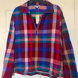 New LL Bean quarter zip Plaid Pullover